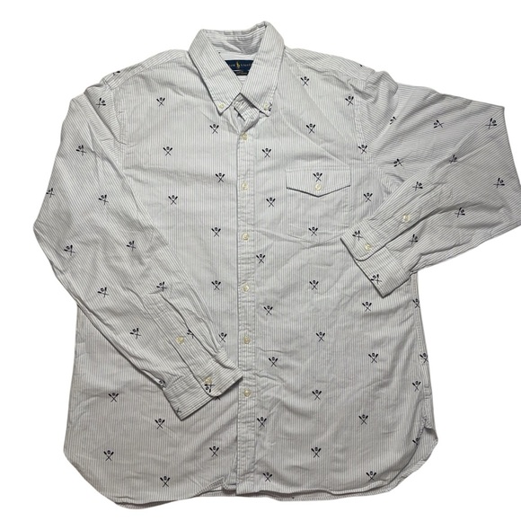 Ralph Lauren‎ Oxford Mens Button Down Size 2XL Classic Fit Skull & Oars Striped - Picture 1 of 9